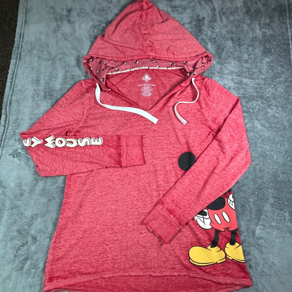 Disney Parks Mickey Mouse Red Heathered Lightweight Hoodie V-Neck Large